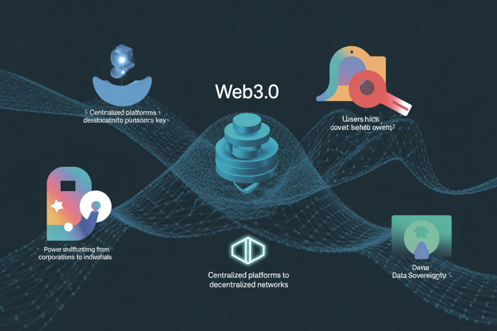 어두운 스튜디오에서 여성 디지털 아티스트가 대형 모니터로 'Minting NFT' 인터페이스를 통해 다채로운 추상적 인물 초상화를 NFT로 민팅하고 있으며, 배경에는 전통 회화 작품들이 전시된 장면
