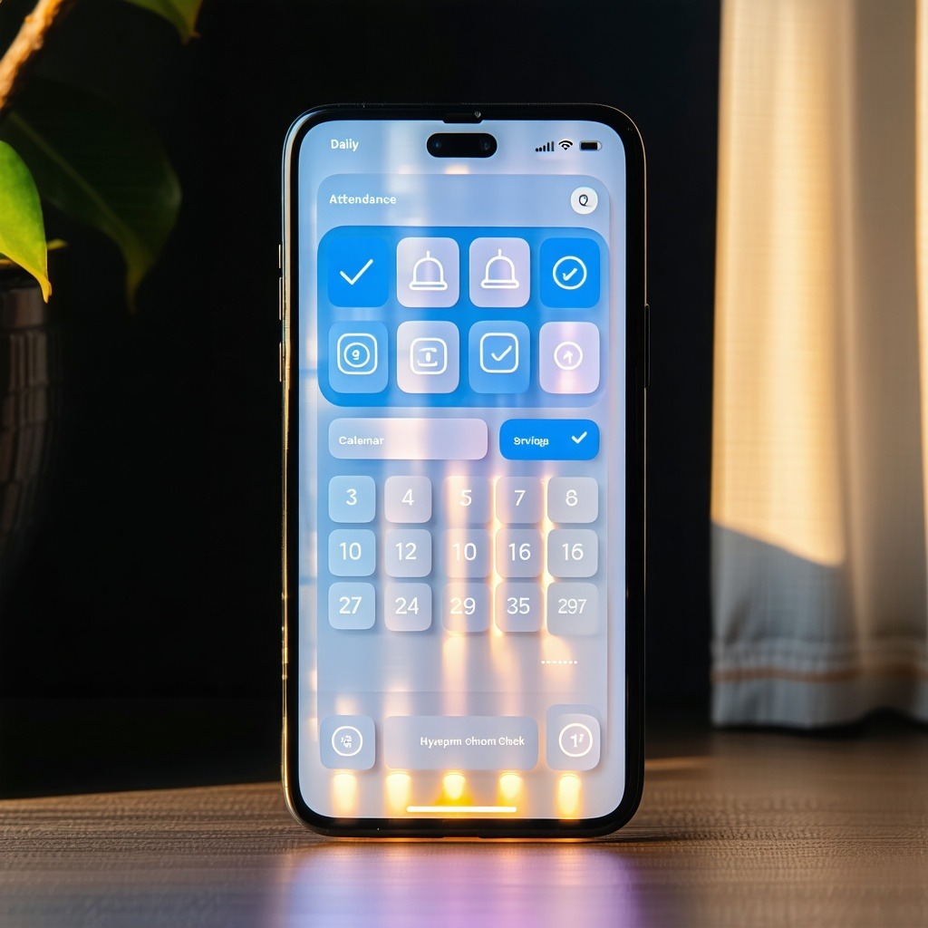 부드러운 파스텔 톤으로 구성된 체크리스트 앱 UI가 스마트폰 화면에 표시된 장면