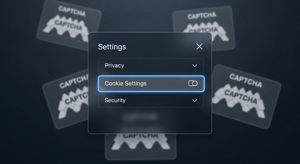 쿠키 설정과 보안 옵션을 강조한 디지털 설정 화면