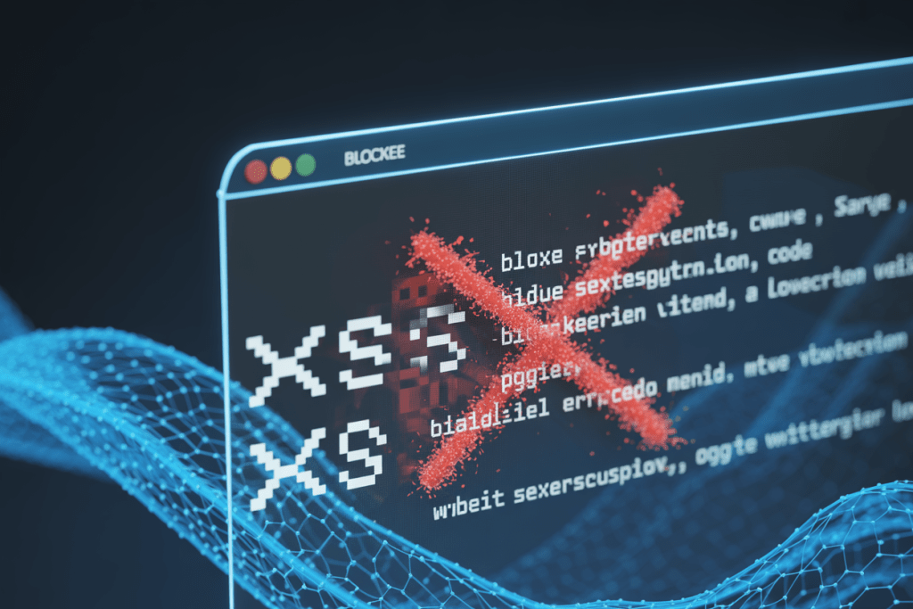 브라우저 창에 XSS 공격이 차단되었음을 나타내는 붉은 경고 그래픽