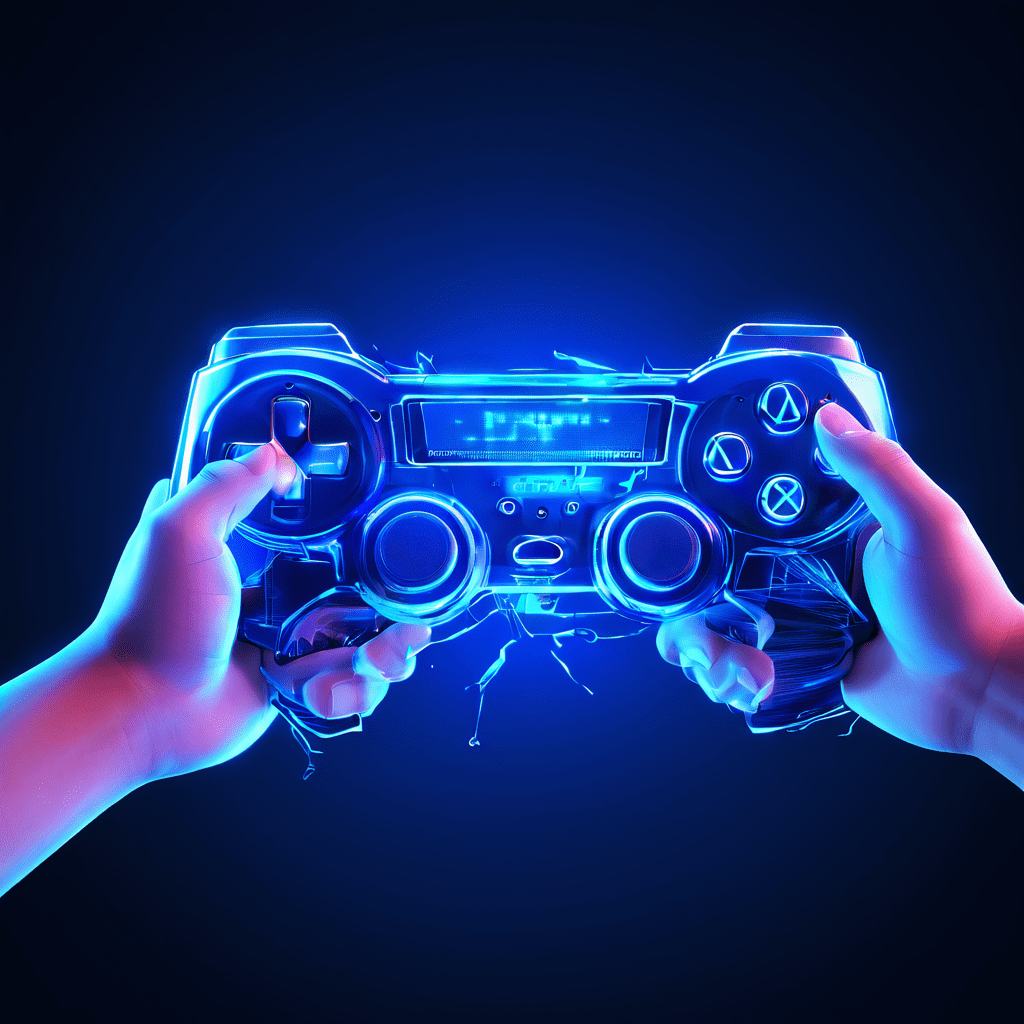 흔들리는 게임 컨트롤러와 서버의 결함 있는 악수 뒤로 98%에서 멈춘 진행 표시줄이 고정된 모습이다.